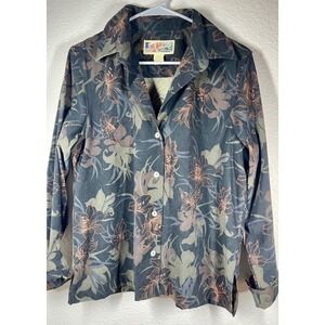 La Cabana All Night Long Womens Floral Print Button Up Shirt Top Size L